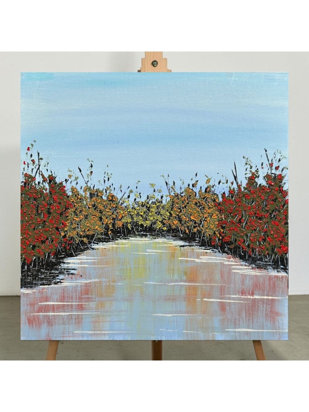 Autumn Wonder Fall Theme 8 X 8" Acrylic Mixed Media Painting Wall Art - Unframed